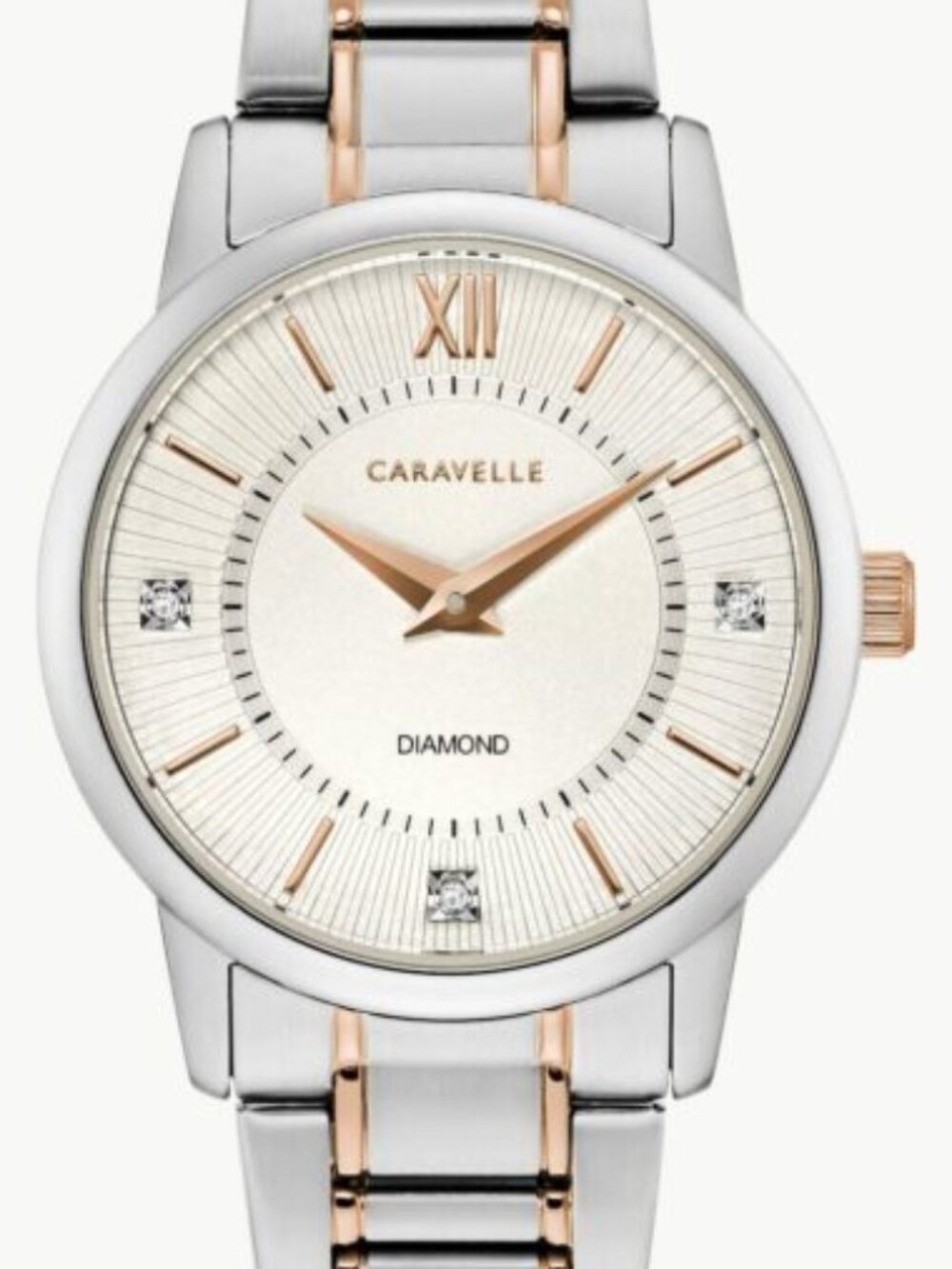 Caravelle by Bulova Ladies Two Tone Rose Gold 32mm Watch 45P110 New, Tags & Box